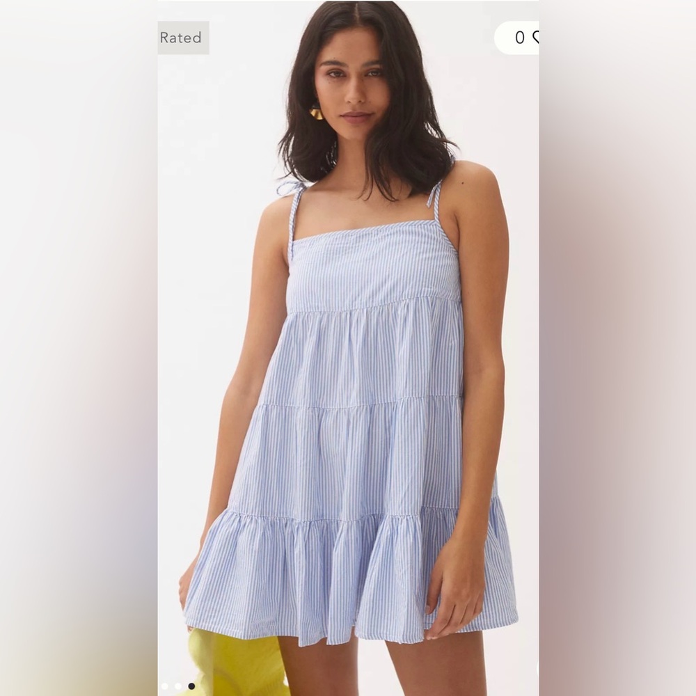 Seafolly Henley Blue White Stripe Mini Tiered Dress - Small - EUC